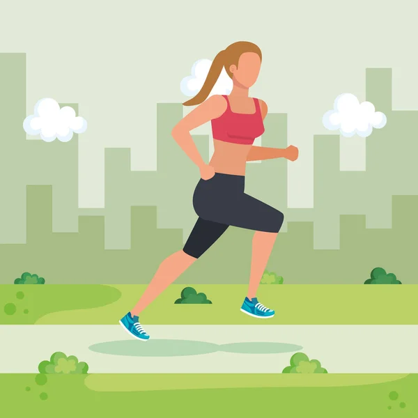 Vrouw Running activiteit in de stad scape — Stockvector