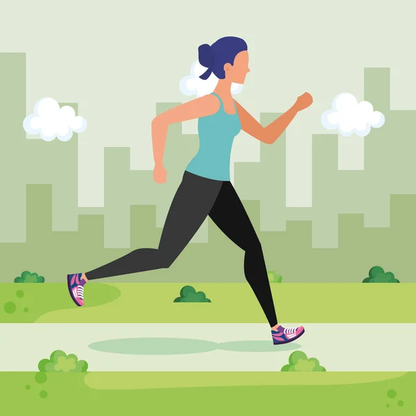 妇女跑步运动在城市景观 — 图库矢量图片