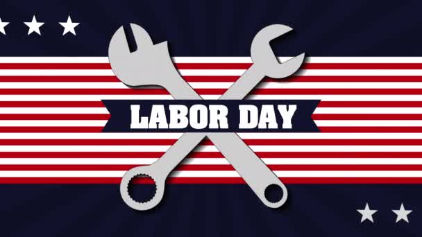 Labor day card with USA flag and wrench keys — Stock Video