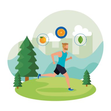 atletik adam sağlıklı gıda ile manzara çalışan