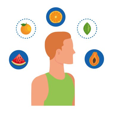 sağlıklı gıda simgeleri ile genç adam