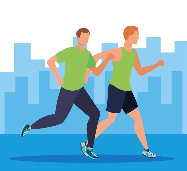Men running activity and practice sport — Stock Vector