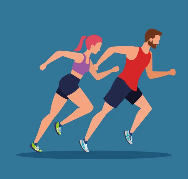 A nő és az ember fut a sport gyakorlása — Stock Vector