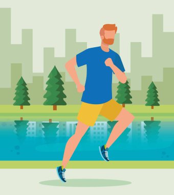 Cityscape adam spor çalışan yaşam tarzı