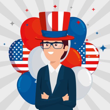 abd balonları ile şapka ve gözlük ile işadamı