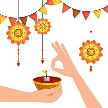 mum ve çiçekler parti afiş ile asılı eller