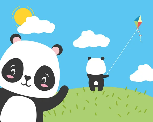 Mignon panda avec kite toy — Image vectorielle