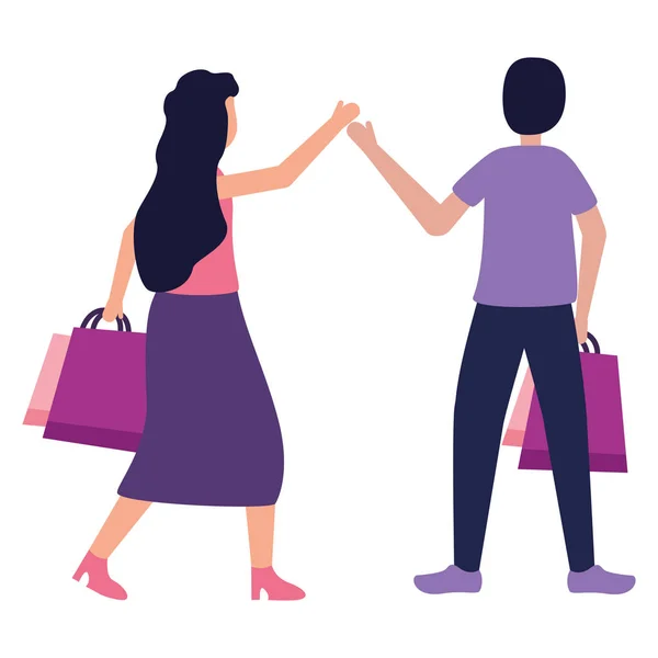 Hombre y mujer con bolsas de compras — Vector de stock