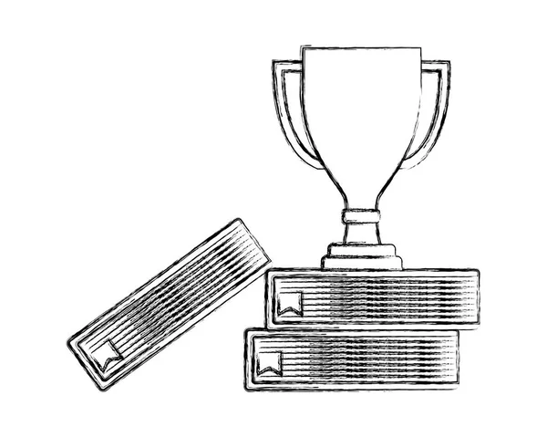 Trophée lauréat sur les livres dessin de la main supérieure — Image vectorielle