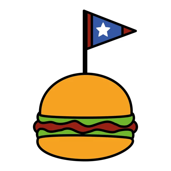 ハンバーガーと旗アメリカ独立記念日 — ストックベクタ