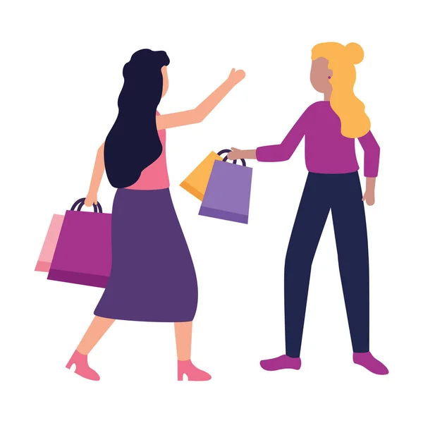 Dos mujeres sosteniendo bolsas de compras — Vector de stock