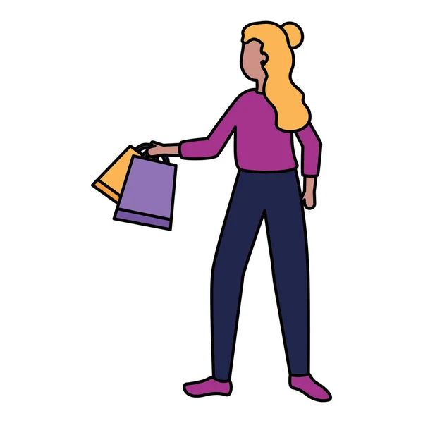 妇女与购物袋市场 — 图库矢量图片