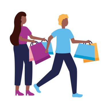 Alışveriş torbalı kadın ve erkek.