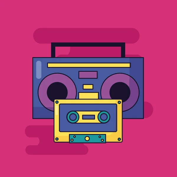 Boombox stereo och kassett musik färgglad bakgrund — Stock vektor