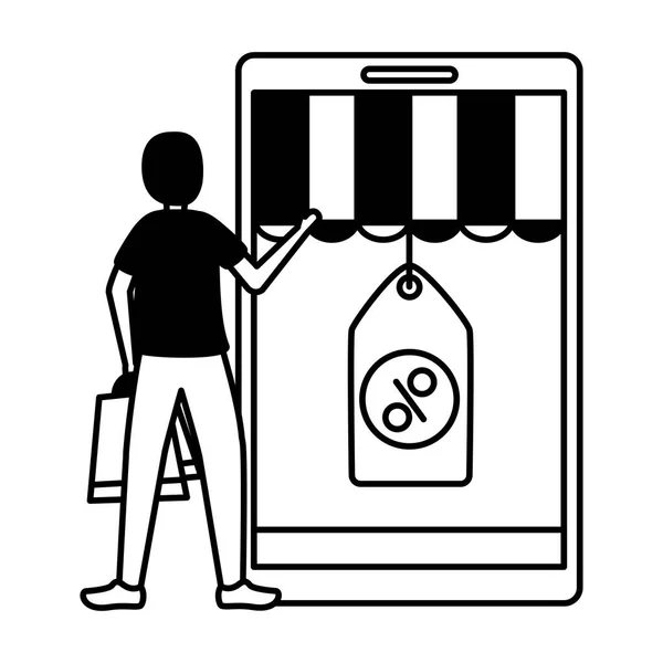Pessoas conceito de comércio saco de compras —  Vetores de Stock