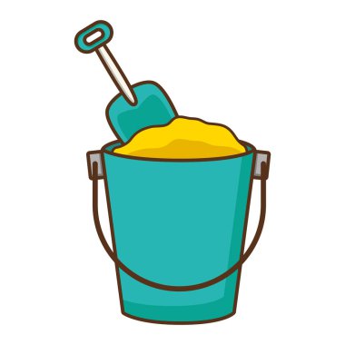 kova kum kürek oyuncak beyaz arka plan