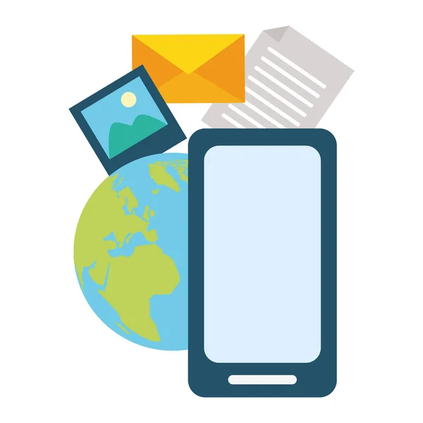 Akıllı telefon dünya resmi e-posta göndermek — Stok Vektör
