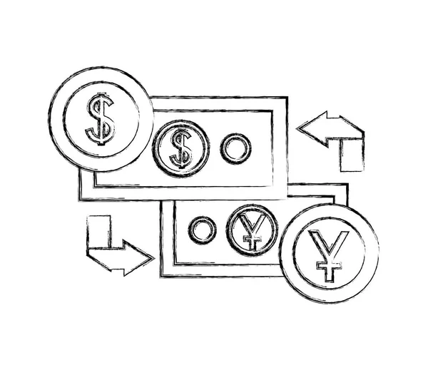 Internationale Währungen und Banknoten isoliert Symbol — Stockvektor