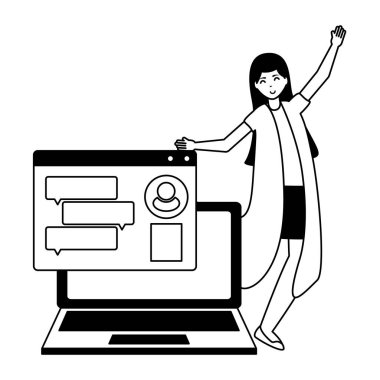 kadın dizüstü bilgisayar sohbet konuşma balonu