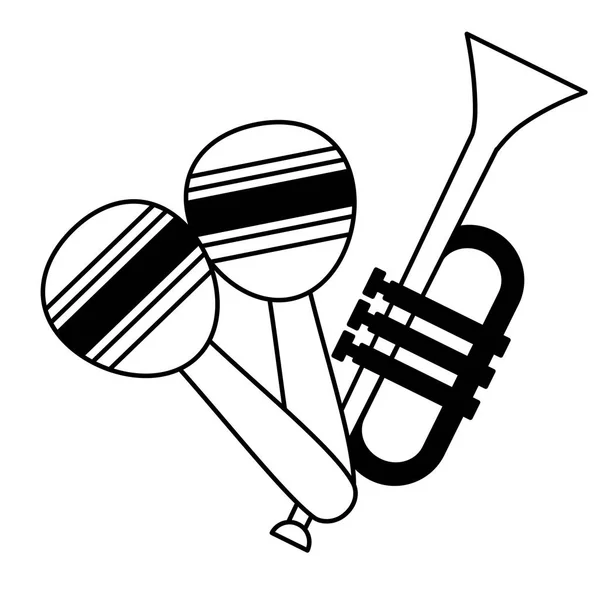 Muziek achtergrond van trompet en maracas — Stockvector