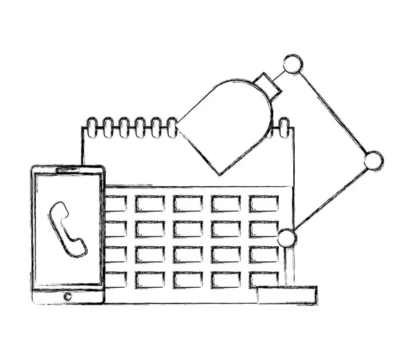 Смартфон телефон календарь план лампы офис — стоковый вектор