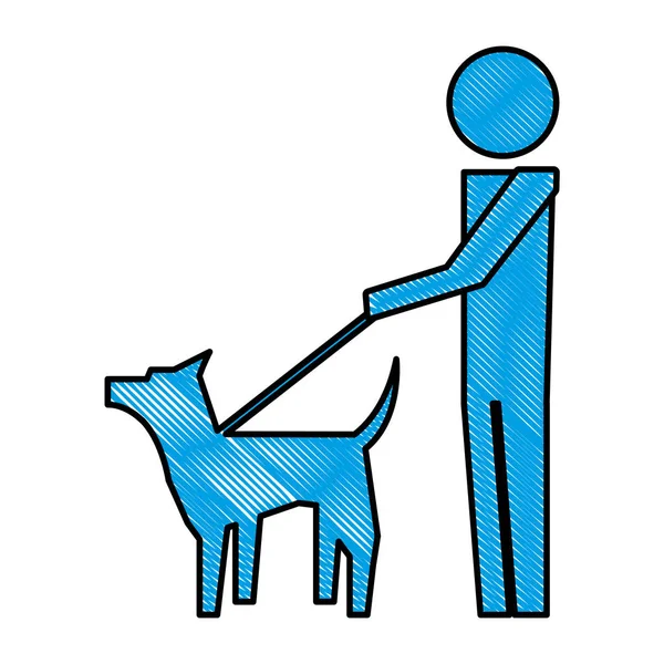 Man met mascotte hond silhouet geïsoleerd pictogram — Stockvector