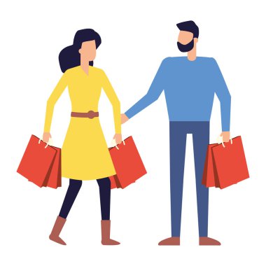 alışveriş çantaları ile adam ve kadın müşteri