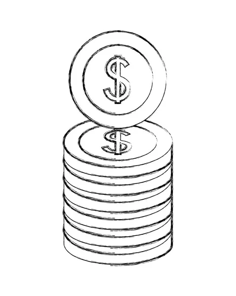 Moedas de dólar empilhadas dinheiro — Vetor de Stock