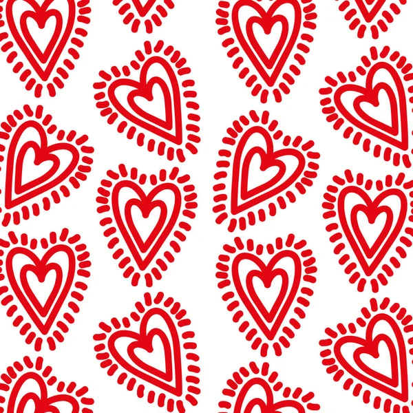 Corazones rojos amor sunburst decoración patrón sin costuras — Archivo Imágenes Vectoriales