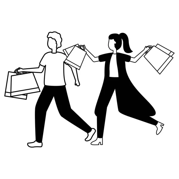 提购物袋的男人和女人 — 图库矢量图片