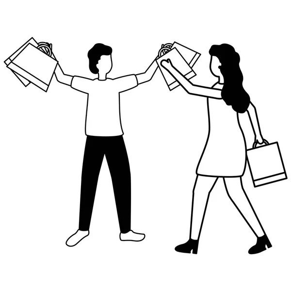 Homme et femme avec sacs à provisions — Image vectorielle