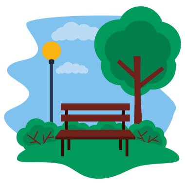 park tezgah ağaç lamba sonrası çim