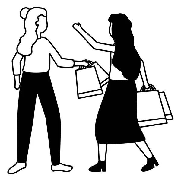 Άντρας και γυναίκα με τσάντες για ψώνια. — Διανυσματικό Αρχείο