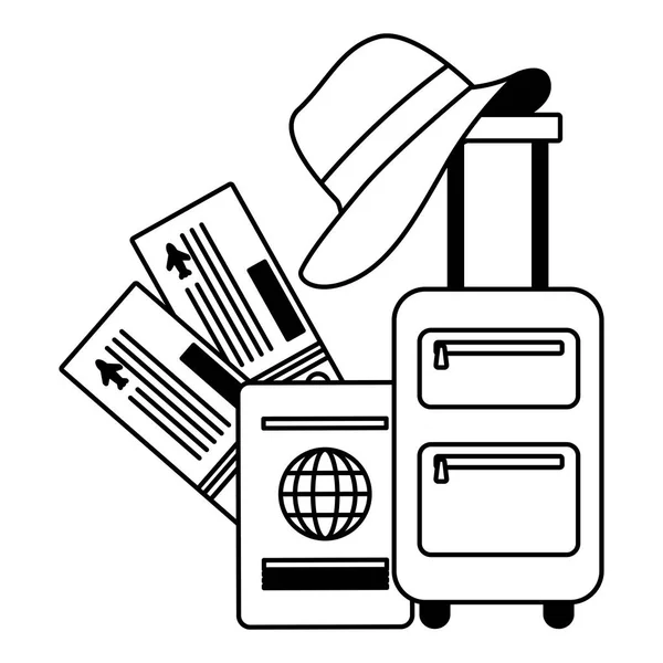 Viaje maleta pasaporte pasaportes sombrero — Vector de stock