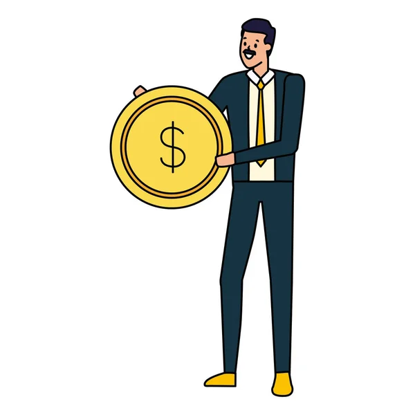 Businessman holding coin money dollar — Stock Vector