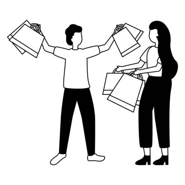 Alışveriş torbalı kadın ve erkek.