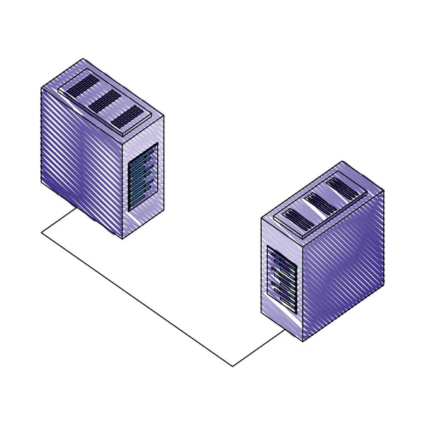 Server pusat data dengan ikon isometrik sirkuit - Stok Vektor