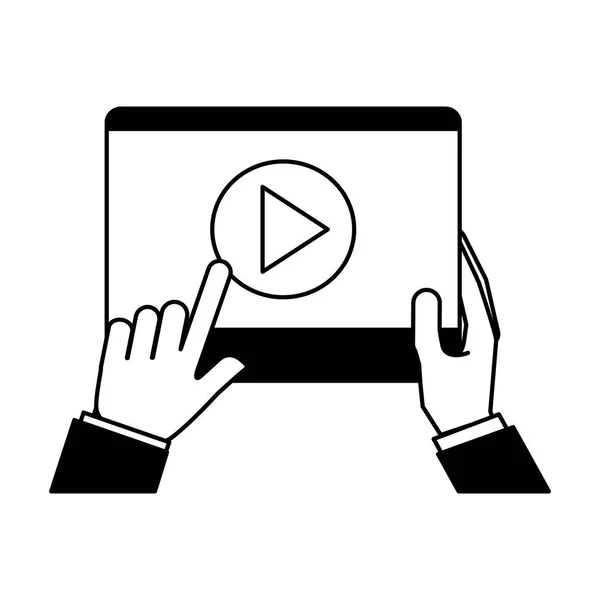 Hands holding tablet video player — Stock Vector