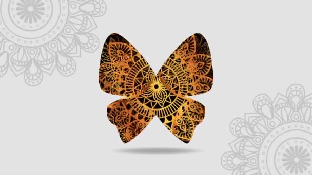 Cute golden butterfly with boho style — Stock Video