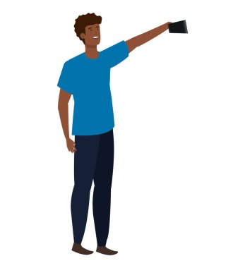 mutlu genç afro adam selfie çekerken