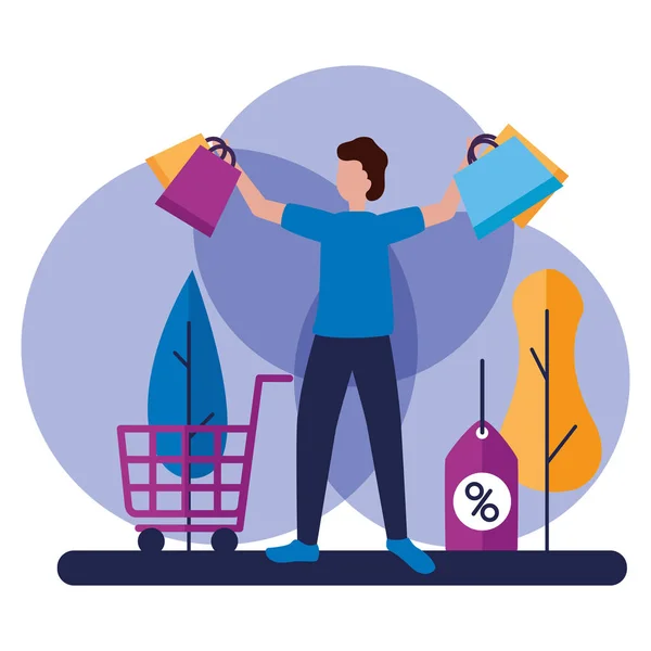 Gente bolsa de compras concepto de comercio — Vector de stock