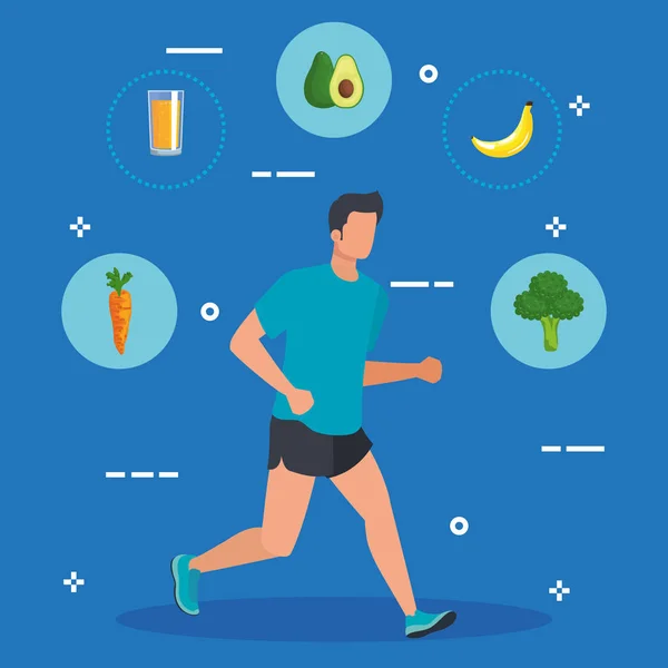 Mann läuft Sport mit gesunder Ernährung — Stockvektor