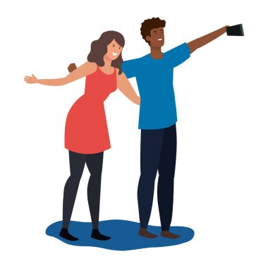 Genç Irklararası aşıklar çift bir selfie alarak