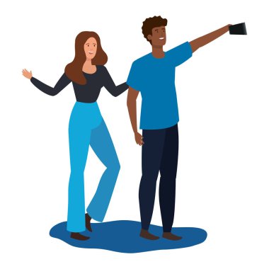 Genç Irklararası aşıklar çift bir selfie alarak