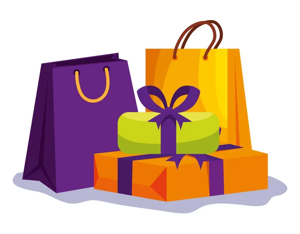 Cajas de regalo y bolsas de compras paquetes iconos — Archivo Imágenes Vectoriales