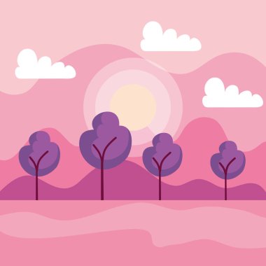 doğa dağları ve bulutlar ile ağaçlar ile güneş