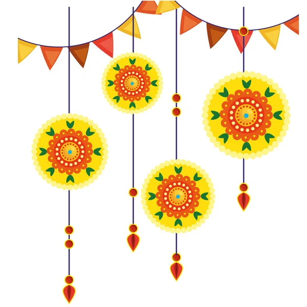 Mandalas decorativas colgando estilo étnico boho — Vector de stock