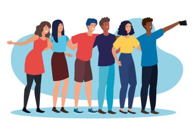 rahat giysiler ve akıllı telefon selfie ile kız ve erkek arkadaşlar