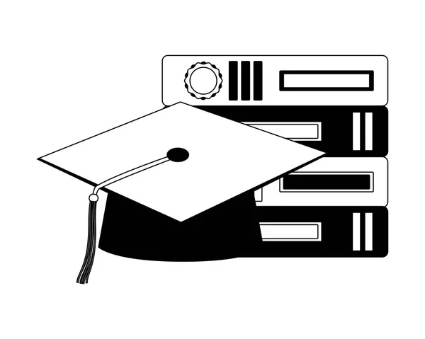 Sombrero de graduación apilados libros escuela — Vector de stock