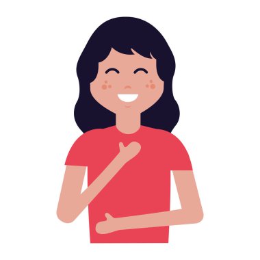 beyaz arka planda gülümseyen kız karakter karikatür